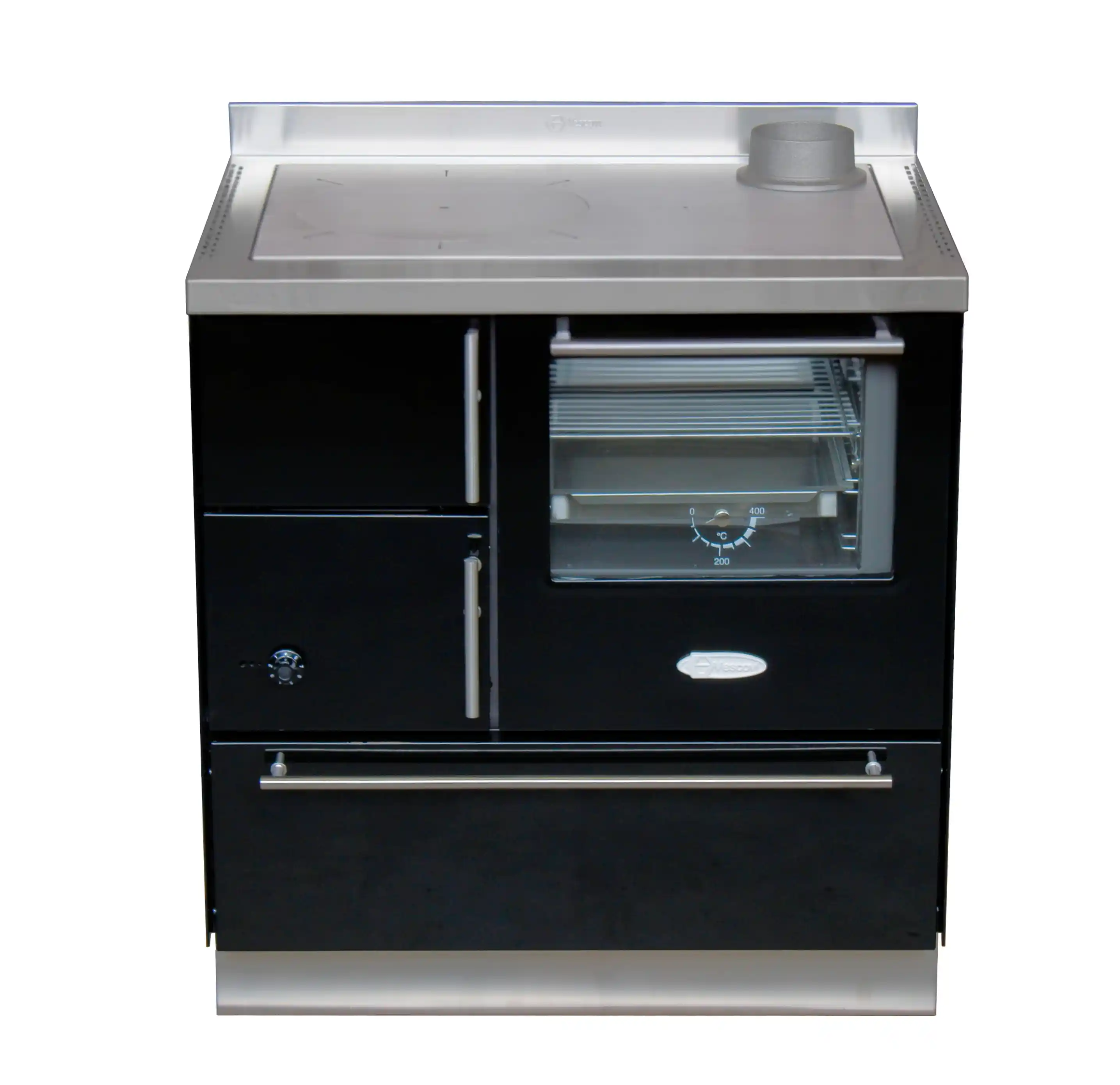 Vista frontale termocucina a legna con forno laterale XE FC